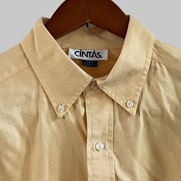 Cintas Casual Button Down Shirt Adults Large Yellow Cotton Comfort Business NWOT - Picture 4 of 10